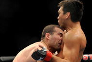 LOS ANGELES, CA - OCTOBER 24:  UFC Light Heavyweight Champion Lyoto Machida (L) battles with UFC Light Heavyweight challenger Mauricio Rua (R) during their title fight at UFC 104 at Staples Center on October 24, 2009 in Los Angeles, California.  (Photo by Jon Kopaloff/Getty Images)