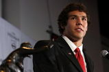 NEW YORK - DECEMBER 13:  Sam Bradford of the Oklahoma Sooners talks with the media at a press conference after winning the Heisman Trophy on December 13, 2008 at the Sports Museum of America in New York City.  (Photo by Nick Laham/Getty Images)