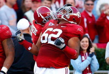 TUSCALOOSA, AL - OCTOBER 24:  Terrence Cody #62 of the Alabama Crimson Tide reacts after blocking a field goal in the first half against the Tennessee Volunteers at Bryant-Denny Stadium on October 24, 2009 in Tuscaloosa, Alabama.  (Photo by Kevin C. Cox/Getty Images)