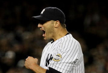 NEW YORK - OCTOBER 25:  Andy Pettitte #46 of the New York Yankees celebrates the end of the top of the sixth inning of Game Six of the ALCS against the Los Angeles Angels of Anaheim during the 2009 MLB Playoffs at Yankee Stadium on October 25, 2009 in New York, New York.  (Photo by Al Bello/Getty Images)