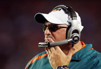 MIAMI - OCTOBER 25:  Head coach Tony Sparano of the Miami Dolphins watches as his team lost the lead in the fourth quarter against the New Orleans Saints at Land Shark Stadium on October 25, 2009 in Miami, Florida. The Saints defeated the Dolphins 46-34.  (Photo by Doug Benc/Getty Images)