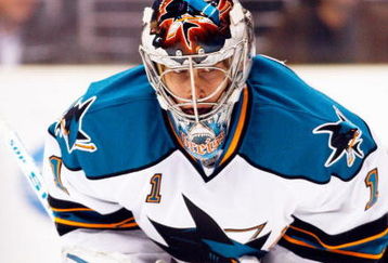 LOS ANGELES, CA - OCTOBER 06:  Thomas Greiss #1 goalie of the San Jose Sharks warms up against Los Angeles Kings during the NHL hockey game on October 6, 2009 in Los Angeles, California. Kings won, 6-4.  (Photo by Kevork Djansezian/Getty Images)