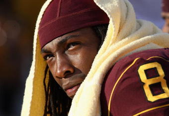 TEMPE, AZ - OCTOBER 03:  Safety Jarrell Holman #8 of the Arizona State Sun Devils sits on the sidelines during the college football game against the Oregon State Beavers at Sun Devil Stadium on October 3, 2009 in Tempe, Arizona. The Beavers defeated the Sun Devils 28-17.  (Photo by Christian Petersen/Getty Images)
