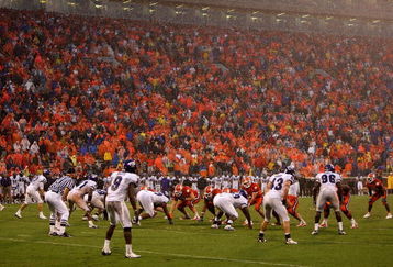 CLEMSON, SC - SEPTEMBER 26:  A general view of the TCU Horned Frogs versus Clemson Tigers in the pouring down rain during their game at Memorial Stadium on September 26, 2009 in Clemson, South Carolina.  (Photo by Streeter Lecka/Getty Images)