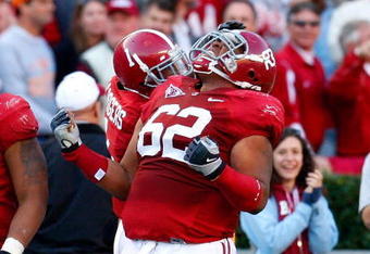 TUSCALOOSA, AL - OCTOBER 24:  Terrence Cody #62 of the Alabama Crimson Tide reacts after blocking a field goal in the first half against the Tennessee Volunteers at Bryant-Denny Stadium on October 24, 2009 in Tuscaloosa, Alabama.  (Photo by Kevin C. Cox/Getty Images)