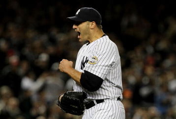 NEW YORK - OCTOBER 25:  Andy Pettitte #46 of the New York Yankees celebrates the end of the top of the sixth inning of Game Six of the ALCS against the Los Angeles Angels of Anaheim during the 2009 MLB Playoffs at Yankee Stadium on October 25, 2009 in New York, New York.  (Photo by Al Bello/Getty Images)