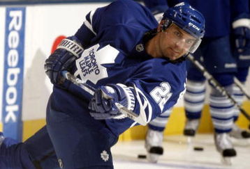 TORONTO - SEPTEMBER 22:  Francois Beauchemin #22 of the Toronto Maple Leafs shoots during warmup before playing the Pittsburgh Penguins during a pre-season  NHL game at the Air Canada Centre on September 22, 2009 in Toronto, Ontario, Canada .  (Photo by Abelimages/Getty Images) 