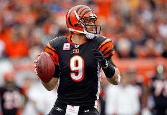 CINCINNATI - OCTOBER 25:  Carson Palmer #9 of the Cincinnati Bengals looks to pass the ball  during the NFL game against the Chicago Bears at Paul Brown Stadium on October 25, 2009 in Cincinnati, Ohio.  The Bengals won 45-10.  (Photo by Andy Lyons/Getty Images)