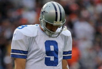 DENVER - OCTOBER 04:  Quarterback Tony Romo #9 of the Dallas Cowboys walks to the bench after failing to convert a third down against the Denver Broncos during NFL action at Invesco Field at Mile High on October 4, 2009 in Denver, Colorado. The Broncos defeated the Cowboys 17-10.  (Photo by Doug Pensinger/Getty Images)