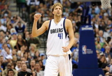 DALLAS - MAY 09:  Forward Dirk Nowitzki #41 of the Dallas Mavericks reacts during play with the Denver Nuggets in Game Three of the Western Conference Semifinals during the 2009 NBA Playoffs at AT&T Center on May 9, 2009 in Dallas, Texas. NOTE TO USER: User expressly acknowledges and agrees that, by downloading and or using this photograph, User is consenting to the terms and conditions of the Getty Images License Agreement.  (Photo by Ronald Martinez/Getty Images)