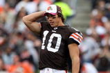 CLEVELAND - OCTOBER 04:  Brady Quinn #10 of the Cleveland Browns looks on against the Cincinnati Bengals during their game at Cleveland Browns Stadium on October 4, 2009 in Cleveland, Ohio. The Bengals defeated the Browns 23-20 in overtime.  (Photo by Jim McIsaac/Getty Images)