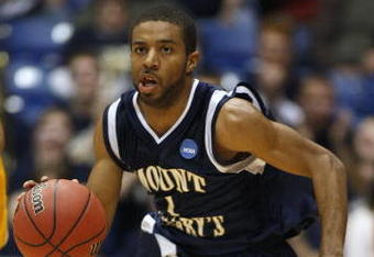 DAYTON, OH - MARCH 18: Jeremy Goode #1 of the Mount St. Mary's Mountaineers brings the ball up court against the Coppin State Eagles during the opening round of the Men'sNCAA Tournament on March 18, 2008 at the University of Dayton Arena in Dayton, Ohio. Mt. St. Mary's won the game 69-60. (Photo by Gregory Shamus/Getty Images)