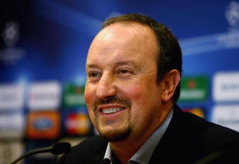 LIVERPOOL, ENGLAND - OCTOBER 19:  Liverpool manager Rafael Benitez in good spirits during a press conference prior to the UEFA Champions League Group E match between Liverpool and Lyon at Anfield on October 19, 2009 in Liverpool, England.  (Photo by Clive Brunskill/Getty Images)