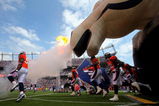 DENVER - OCTOBER 04:  The Denver Broncos take the field during player introductions prior to facing the Dallas Cowboys during NFL action at Invesco Field at Mile High on October 4, 2009 in Denver, Colorado. The Broncos defeated the Cowboys 17-10.  (Photo by Doug Pensinger/Getty Images)
