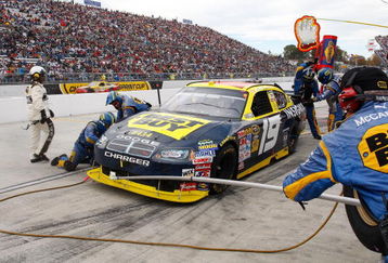 MARTINSVILLE, VA - OCTOBER 25:  Elliott Sadler, driver of the #19 Best Buy Dodge, pits during the NASCAR Sprint Cup Series TUMS Fast Relief 500 at Martinsville Speedway on October 25, 2009 in Martinsville, Virginia.  (Photo by Geoff Burke/Getty Images for NASCAR)