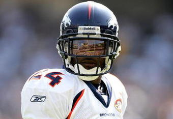 OAKLAND, CA - SEPTEMBER 27:  Champ Bailey #24 of the Denver Broncos waits for play to resume during their game the Oakland Raiders at the Oakland-Alameda County Coliseum on September 27, 2009 in Oakland, California.  (Photo by Ezra Shaw/Getty Images)