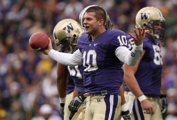 SEATTLE - OCTOBER 24:  Quarterback Jake Locker #10 of the Washington Huskies pleads for a penalty after having his helmut ripped off on a running play against the Oregon Ducks on October 24, 2009 at Husky Stadium in Seattle, Washington. No penalty was called on the play, and the Ducks defeated the Huskies 43-19. (Photo by Otto Greule Jr/Getty Images)