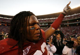 TUSCALOOSA, AL - OCTOBER 24:  Terrence Cody #62 of the Alabama Crimson Tide celebrates after blocking the game-winning field goal in their 12-10 win over the Tennessee Volunteers at Bryant-Denny Stadium on October 24, 2009 in Tuscaloosa, Alabama.  (Photo by Kevin C. Cox/Getty Images)