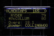 HAMILTON, NEW ZEALAND - FEBRUARY 12: The scoreboard displays the end of game statistics during the second National Bank series One Day International match between New Zealand and England at Seddon Park on February 12, 2008 in Hamilton, New Zealand. (Photo by Clive Rose/Getty Images)
