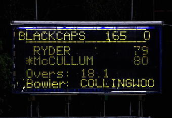 HAMILTON, NEW ZEALAND - FEBRUARY 12:  The scoreboard displays the end of game statistics during the second National Bank series One Day International match between New Zealand and England at Seddon Park on February 12, 2008 in Hamilton, New Zealand.  (Photo by Clive Rose/Getty Images)