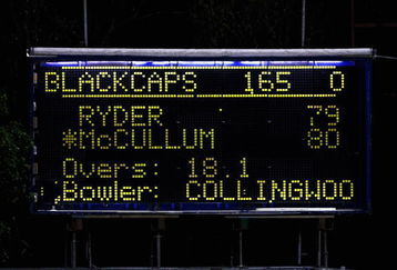 HAMILTON, NEW ZEALAND - FEBRUARY 12:  The scoreboard displays the end of game statistics during the second National Bank series One Day International match between New Zealand and England at Seddon Park on February 12, 2008 in Hamilton, New Zealand.  (Photo by Clive Rose/Getty Images)