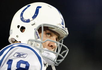 NASHVILLE, TN - OCTOBER 11:  Peyton Manning #18 of the Indianapolis Colts looks on during the NFL game against the Tennessee Titans at LP Field on October 11, 2009 in Nashville, Tennessee. The Colts defeated the Titans 31-9.  (Photo by Andy Lyons/Getty Images)