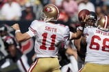 HOUSTON - OCTOBER 25:  Quarterback Alex Smith #11 of the San Francisco 49ers throws downfield at Reliant Stadium on October 25, 2009 in Houston, Texas.  (Photo by Bob Levey/Getty Images)