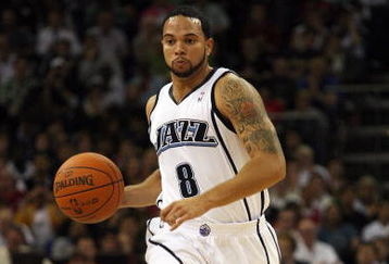 LONDON, ENGLAND - OCTOBER 06:  Deron Williams of the Utah Jazz in action during the NBA pre-season game as part of the 2009 NBA Europe Live Tour between Chicago Bulls and Utah Jazz at the O2 Arena on October 6, 2009 in London, England.  NOTE TO USER: User expressly acknowledges and agrees that, by downloading and/or using this Photograph, user is consenting to the terms and conditions of the Getty Images License Agreement.  (Photo by Bryn Lennon/Getty Images)