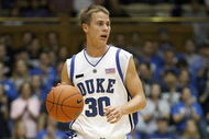 DURHAM, NC - NOVEMBER 25: Jon Scheyer #30 of the Duke Blue Devils dribbles down the court during the game against the Eastern Kentucky Colonels at Cameron Indoor Stadium on November 25, 2007 in Durham, North Carolina. Duke defeated Eastern Kentucky 78-43. (Photo by: Kevin C. Cox/Getty Images)