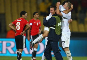 RUSTENBURG, SOUTH AFRICA - JUNE 21:  Michael Bradley of USA celebrates victory during the FIFA Confederations Cup match between Egypt and USA at Royal Bafokeng Stadium on June 21, 2009 in Rustenburg, South Africa.  (Photo by Jamie McDonald/Getty Images)
