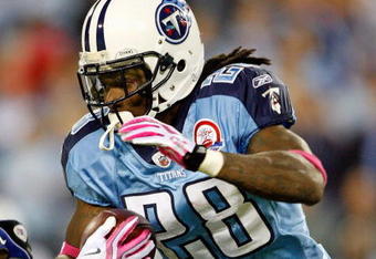 NASHVILLE, TN - OCTOBER 11:  Chris Johnson #28 of the Tennessee Titans runs with the ball during the NFL game against the Indianapolis Colts at LP Field on October 11, 2009 in Nashville, Tennessee. The Colts defeated the Titans 31-9.  (Photo by Andy Lyons/Getty Images)