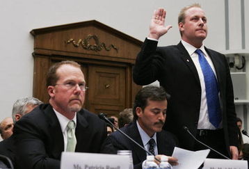 WASHINGTON - MARCH 17:  Boston Red Sox pitcher Curt Schilling (R) is sworn in while former major league player Mark McGwire (L) and Baltimore Oriole Rafael Palmeiro listen during a House Committe session investigating Major League Baseball's effort to eradicate steroid use on Capital Hill March 17, 2005 in Washington, DC. Major League Baseball (MLB) Commissioner Allen 'Bud' Selig will give testimony regarding MLB?s efforts to eradicate steriod usage among its players. (Photo by Mark Wilson/Getty Images)