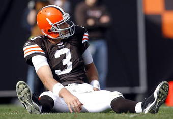 CLEVELAND, OH - OCTOBER 25:  Derek Anderson #3 of the Cleveland Browns reacts after being sacked by the Green Bay Packers at Cleveland Browns at Cleveland Browns Stadium on October 25, 2009 in Cleveland, Ohio.  (Photo by Matt Sullivan/Getty Images)