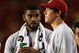MIAMI GARDENS, FL - OCTOBER 03:  Injured players, tight end Jermaine Gresham #18, L, and quarterback Sam Bradford #14 of the Oklahoma Sooners, talk on the sideline late in the game against the Miami Hurricanes at Land Shark Stadium on October 3, 2009 in Miami Gardens, Florida. Miami defeated Oklahoma 21-20.  (Photo by Doug Benc/Getty Images)