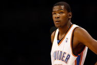 OKLAHOMA CITY - OCTOBER 29:  Kevin Durant #35 of the Oklahoma City Thunder watches a free throw against the Milwaukee Bucks at the Ford Center on October 29, 2008 in Oklahoma City, Oklahoma. The Bucks defeated the Thunder 98-87.  NOTE TO USER: User expressly acknowledges and agrees that, by downloading and/or using this Photograph, user is consenting to the terms and conditions of the Getty Images License Agreement.   (Photo by Chris Graythen/Getty Images)