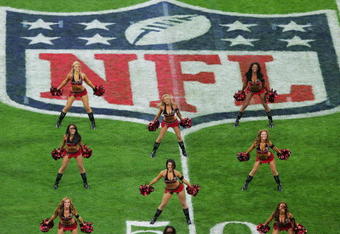LONDON, ENGLAND - OCTOBER 25:  Cheerleaders perform during the NFL International Series match between New England Patriots and Tampa Bay Buccaneers at Wembley Stadium on October 25, 2009 in London, England. This is the third occasion where a regular season NFL match has been played in London.  (Photo by Tom Hevezi/Pool/Getty Images)