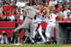 ANAHEIM, CA - OCTOBER 19:  Mark Teixeira #25 of the New York Yankees tags out Vladimir Guerrero #27 of the Los Angeles Angels of Anaheim ending the eigth inning in Game Three of the ALCS during the 2009 MLB Playoffs at Angel Stadium on October 19, 2009 in Anaheim, California.  (Photo by Kevork Djansezian/Getty Images)