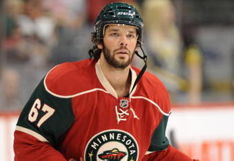ST. PAUL, MN - SEPTEMBER 18: Benoit Pouliot #67 of the Minnesota Wild skates during warmups prior to a preseason game against the Columbus Blue Jackets on September 18, 2009 at the Xcel Energy Center in St. Paul, Minnesota. (Photo by Tom Dahlin/Getty Images)