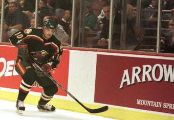 6 Oct 2000:  Left wing #10 Marian Gaborik of the Minnesota Wild controls the puck against the Anaheim Mighty Ducks at The Pond in Anaheim, California. The Ducks won 3-1. Mandatory Credit: Kellie Landis/ALLSPORT