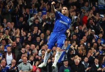 LONDON - OCTOBER 24:  Frank Lampard of Chelsea celebrates as he scores their second goal during the Barclays Premier League match between Chelsea and Blackburn Rovers at Stamford Bridge on October 24, 2009 in London, England.  (Photo by Phil Cole/Getty Images)