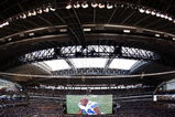 ARLINGTON, TX - SEPTEMBER 20:  Linebacker DeMarcus Ware #94 of the Dallas Cowboys is shown on the screen at Cowboys Stadium on September 20, 2009 in Arlington, Texas.  (Photo by Ronald Martinez/Getty Images)