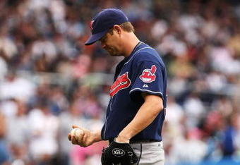 BRONX, NY - MAY 08:  Paul Byrd #36 of the Cleveland Indians pauses between pitches against the New York Yankees on May 8, 2008 at Yankee Stadium in the Bronx Borough of  New York City.  (Photo by Al Bello/Getty Images)