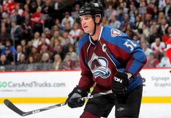 DENVER - OCTOBER 24:  Adam Foote #52 of the Colorado Avalanche skates against the Detroit Red Wings during NHL action at the Pepsi Center on October 24, 2009 in Denver, Colorado. The Avalanche defeated the Red Wings 3-1.  (Photo by Doug Pensinger/Getty Images)