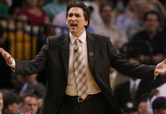 BOSTON - APRIL 28:  Head coach Vinny Del Negro of the Chicago Bulls reacts to a call in the first half against the Boston Celtics in Game Five of the Eastern Conference Quarterfinals during the 2009 NBA Playoffs at TD Banknorth Garden on April 28, 2009 in Boston, Massachusetts. NOTE TO USER: User expressly acknowledges and agrees that, by downloading and or using this photograph, User is consenting to the terms and conditions of the Getty Images License Agreement.  (Photo by Elsa/Getty Images)