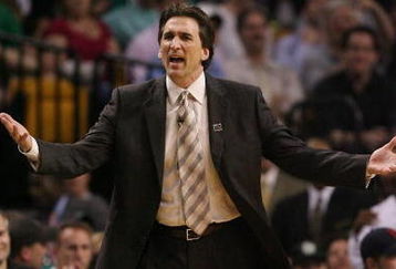 BOSTON - APRIL 28:  Head coach Vinny Del Negro of the Chicago Bulls reacts to a call in the first half against the Boston Celtics in Game Five of the Eastern Conference Quarterfinals during the 2009 NBA Playoffs at TD Banknorth Garden on April 28, 2009 in Boston, Massachusetts. NOTE TO USER: User expressly acknowledges and agrees that, by downloading and or using this photograph, User is consenting to the terms and conditions of the Getty Images License Agreement.  (Photo by Elsa/Getty Images)