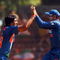 VADODARA, INDIA - OCTOBER 25:  Ishant Sharma of India celebrates with Virender Sehwag after taking the wicket of Tim Paine of Australia during the first One Day International match between India and Australia at Reliance Stadium on October 25, 2009 in Vadodara, India.  (Photo by Cameron Spencer/Getty Images)