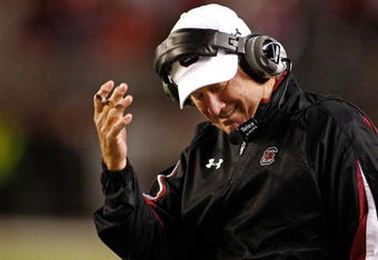 TUSCALOOSA - OCTOBER 17:  Head coach Steve Spurrier of the South Carolina Gamecocks reacts to a call during the game against the Alabama Crimson Tide at Bryant-Denny Stadium on October 17, 2009 in Tuscaloosa, Alabama. The Crimson Tide beat the Gamecocks 20-6.  (Photo by Mike Zarrilli/Getty Images)