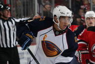 NEWARK, NJ - OCTOBER 16:  Evander Kane #9 of the Atlanta Thrashers skates during the game against the New Jersey Devils at the Prudential Center on October 16, 2009 in Newark, New Jersey.  (Photo by Bruce Bennett/Getty Images)