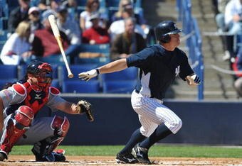 TAMPA, FL - MARCH 3:  Outfielder Brett Gardner #11  of the New York Yankess bats against the USA World Baseball team  March 3, 2009 at at George Steinbrenner Field in Tampa, Florida.  (Photo by Al Messerschmidt/Getty Images)