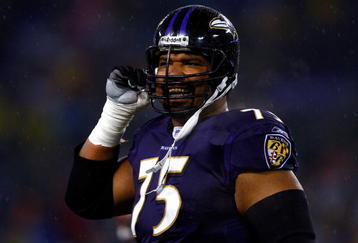 BALTIMORE - DECEMBER 30:  Jonathan Ogden #75 of the Baltimore Ravens unbuckles his helmet during the game against the Pittsburgh Steelers at M&T Bank Stadium December 30, 2007 in Baltimore, Maryland.  (Photo by Jamie Squire/Getty Images)